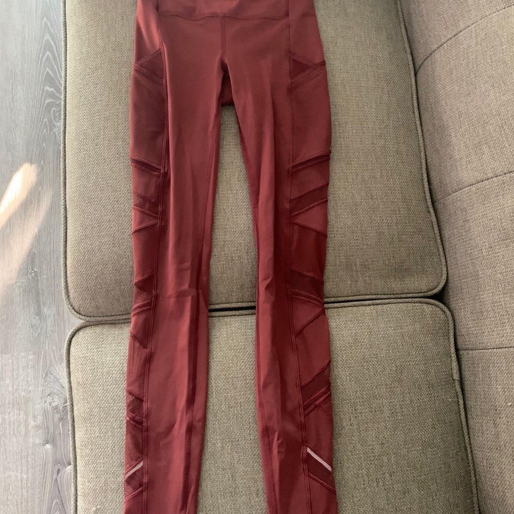 Burnt Orange Mesh lulu lemon leggings 28”